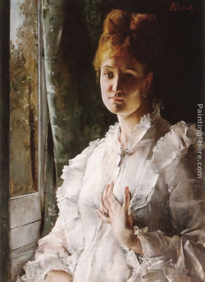 Alfred Stevens Portrait of a Woman in White